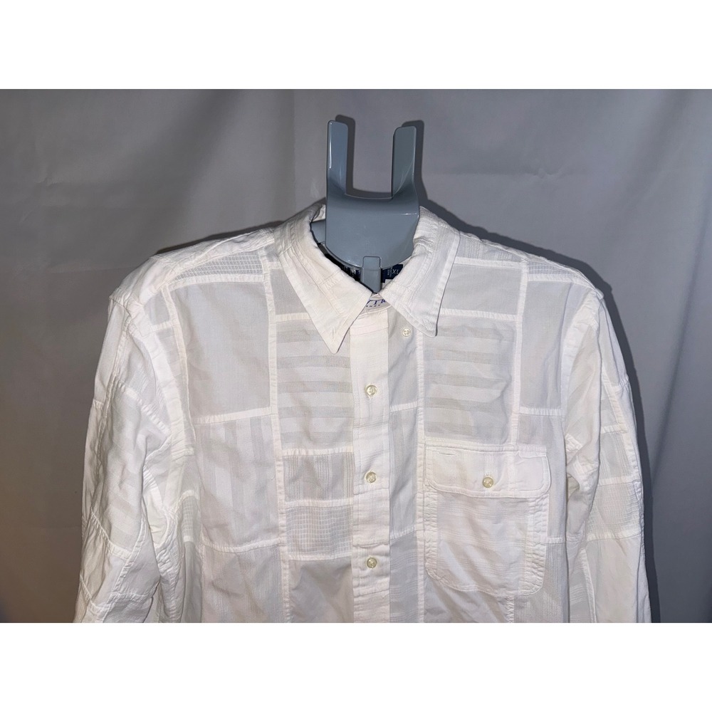 Polo Ralph Lauren Mens XL White Tonal Patchwork Custom Fit Button Down Shirt - Picture 4 of 8